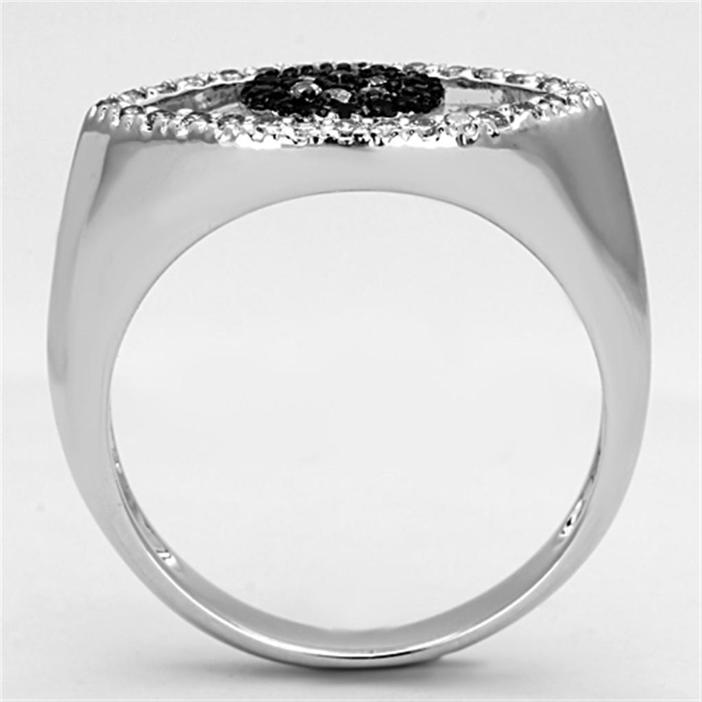 3W470 - Rhodium + Ruthenium Brass Ring with AAA Grade CZ in Black Diamond