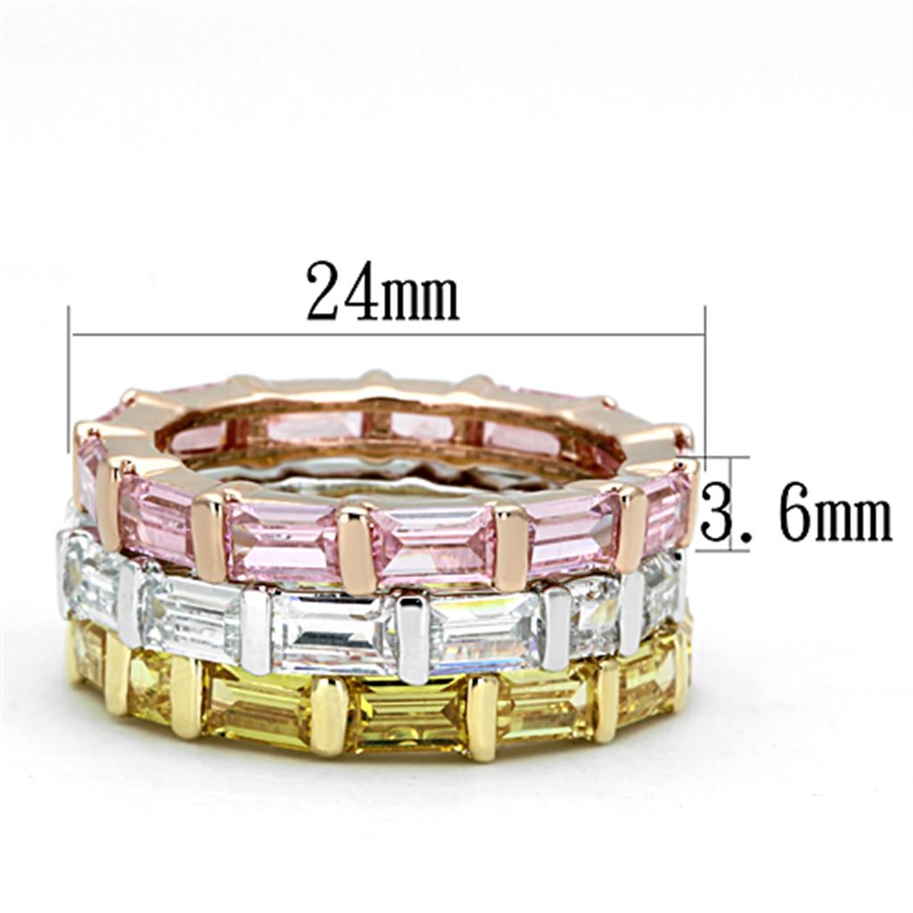 3W473 - Tricolor Brass Ring with AAA Grade CZ in Multi Color