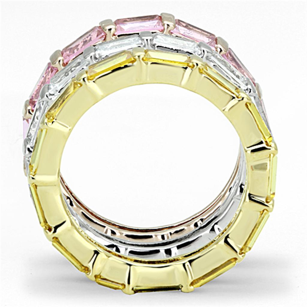 3W473 - Tricolor Brass Ring with AAA Grade CZ in Multi Color