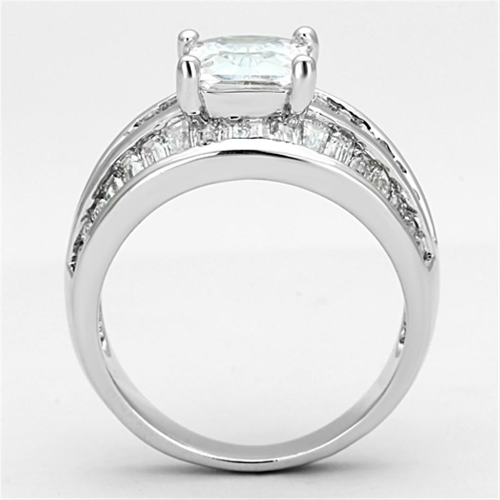 3W475 - Rhodium Brass Ring with AAA Grade CZ in Clear