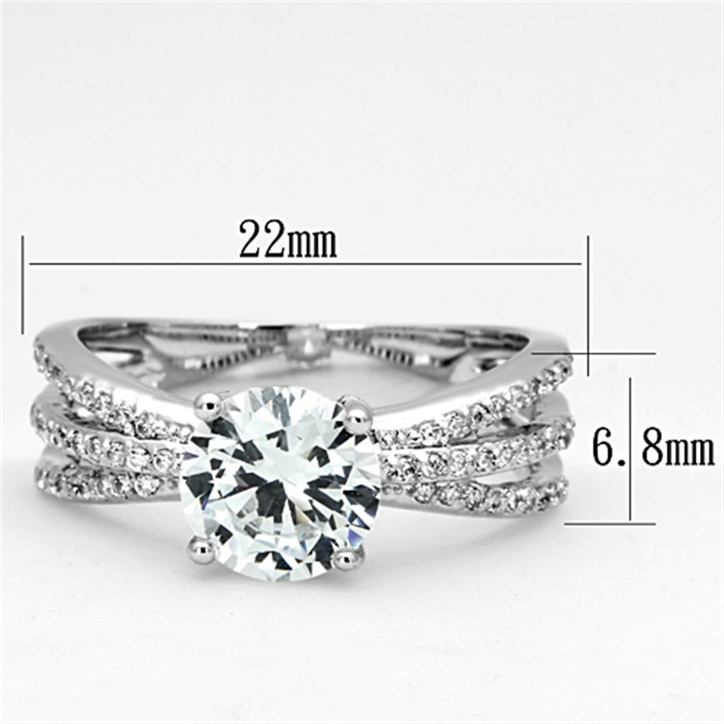3W478 - Rhodium Brass Ring with AAA Grade CZ in Clear