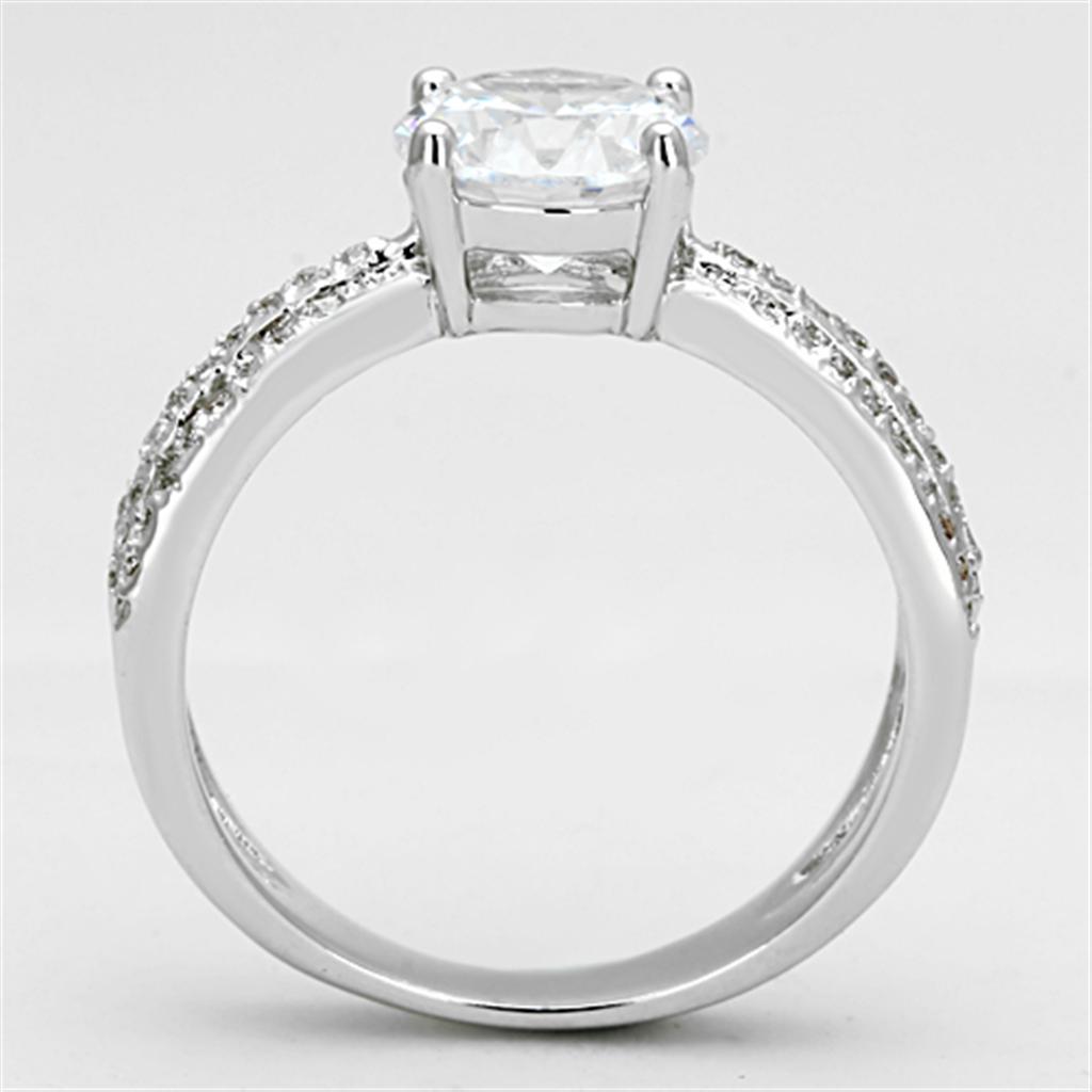 3W478 - Rhodium Brass Ring with AAA Grade CZ in Clear
