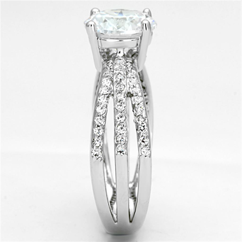 3W478 - Rhodium Brass Ring with AAA Grade CZ in Clear