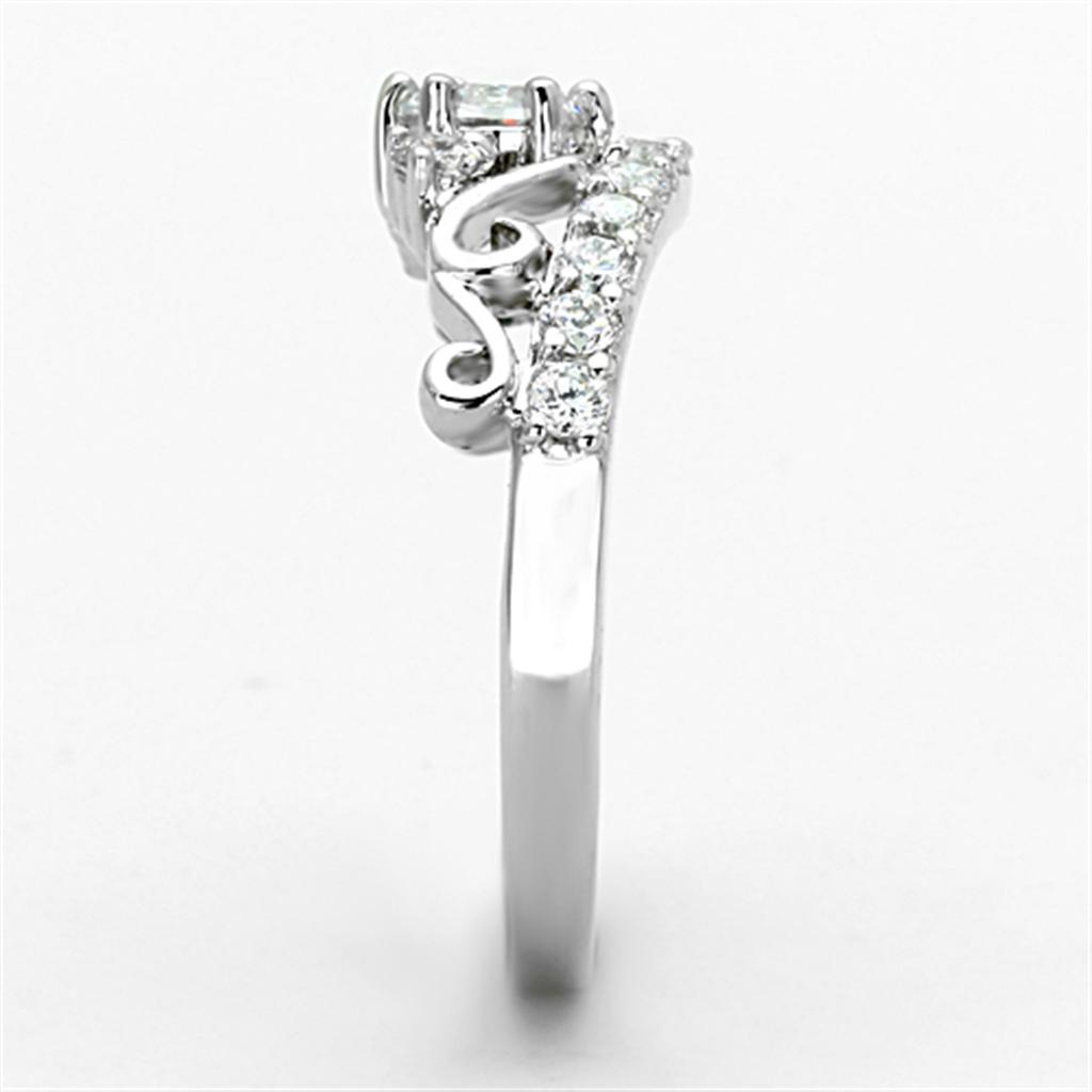 3W483 - Rhodium Brass Ring with Top Grade Crystal in Clear