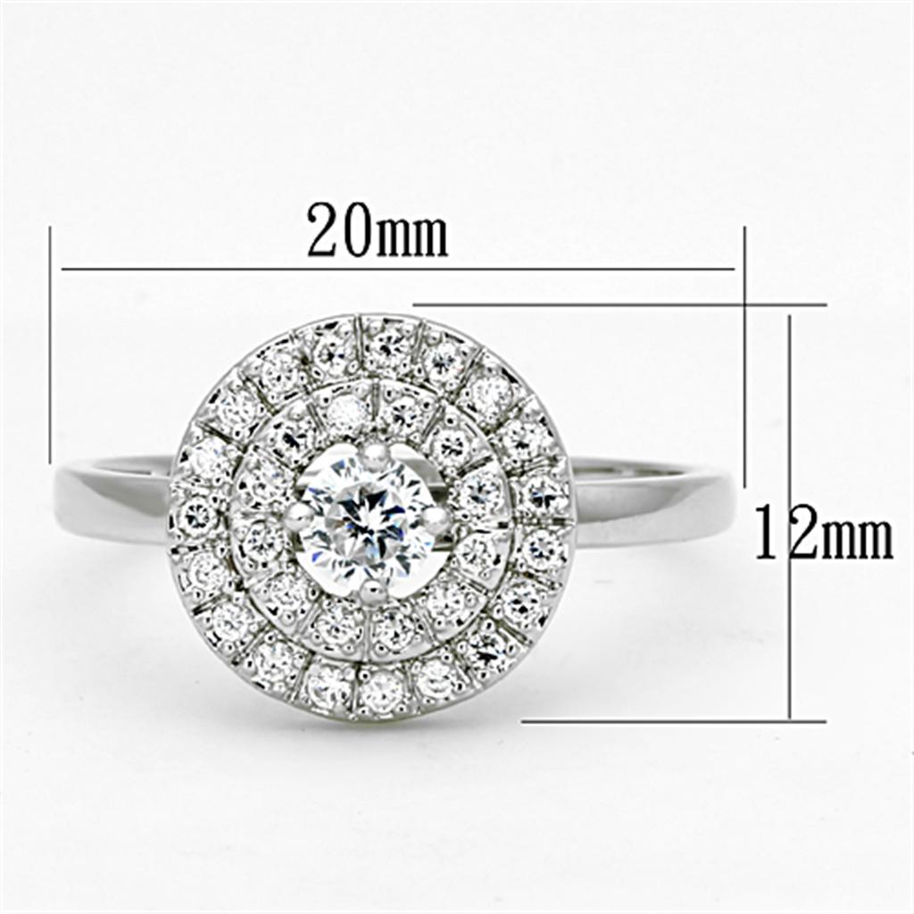 3W493 - Rhodium Brass Ring with AAA Grade CZ in Clear