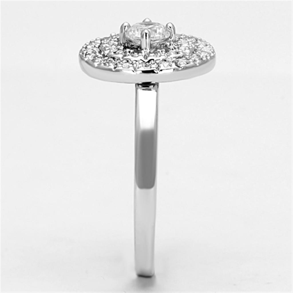 3W493 - Rhodium Brass Ring with AAA Grade CZ in Clear