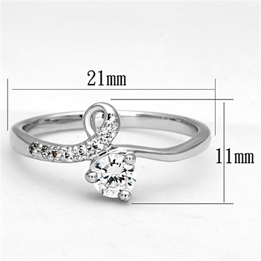 3W497 - Rhodium Brass Ring with AAA Grade CZ in Clear