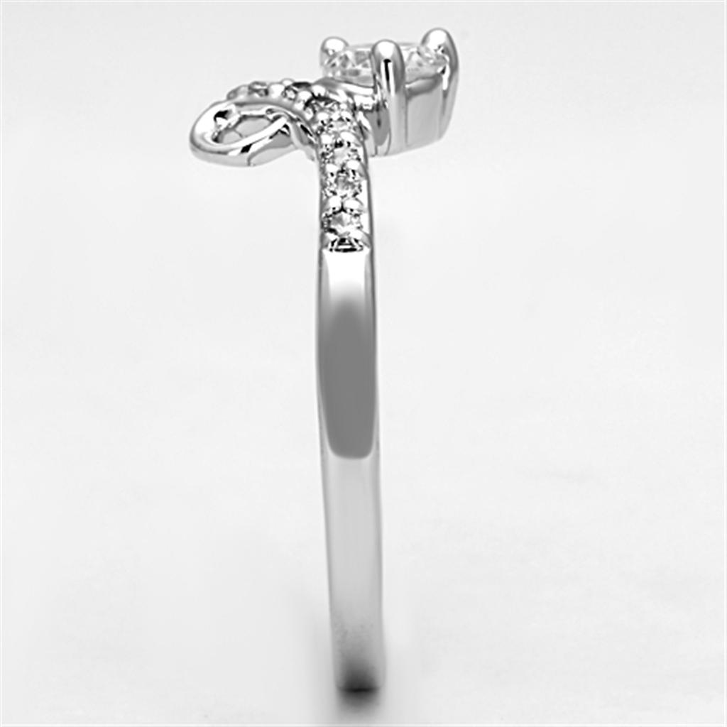 3W497 - Rhodium Brass Ring with AAA Grade CZ in Clear