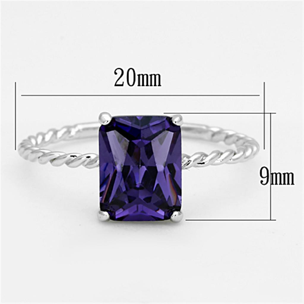 3W498 - Rhodium Brass Ring with AAA Grade CZ in Amethyst