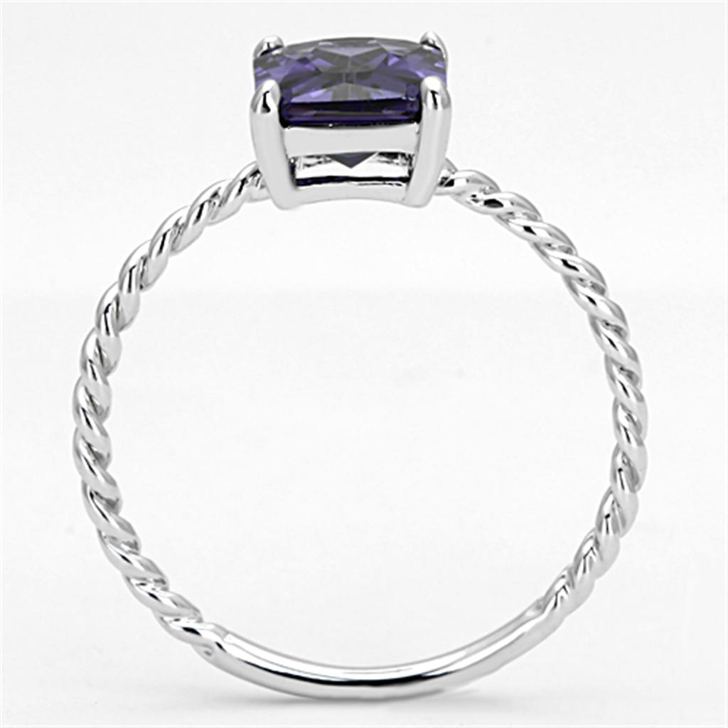 3W498 - Rhodium Brass Ring with AAA Grade CZ in Amethyst
