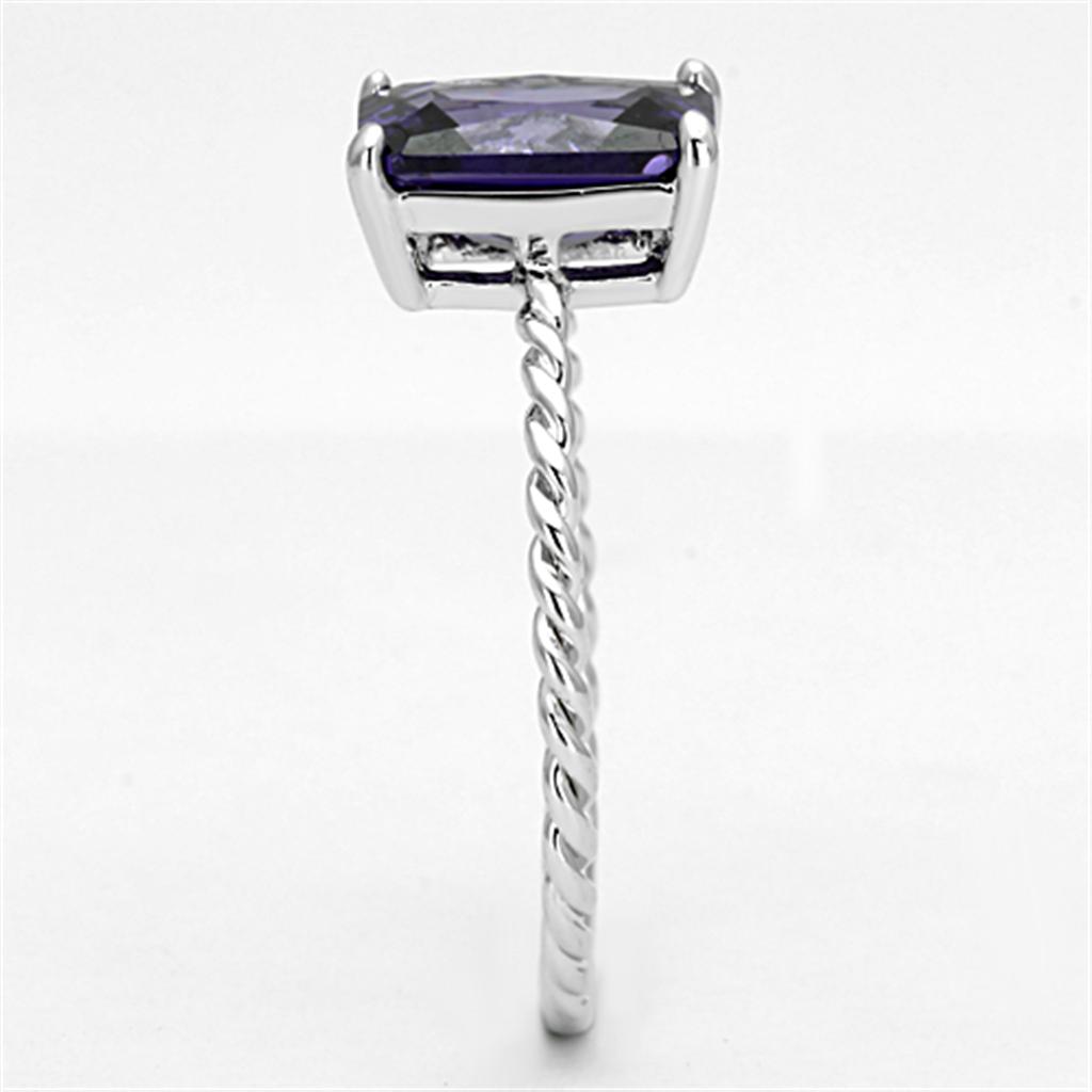 3W498 - Rhodium Brass Ring with AAA Grade CZ in Amethyst