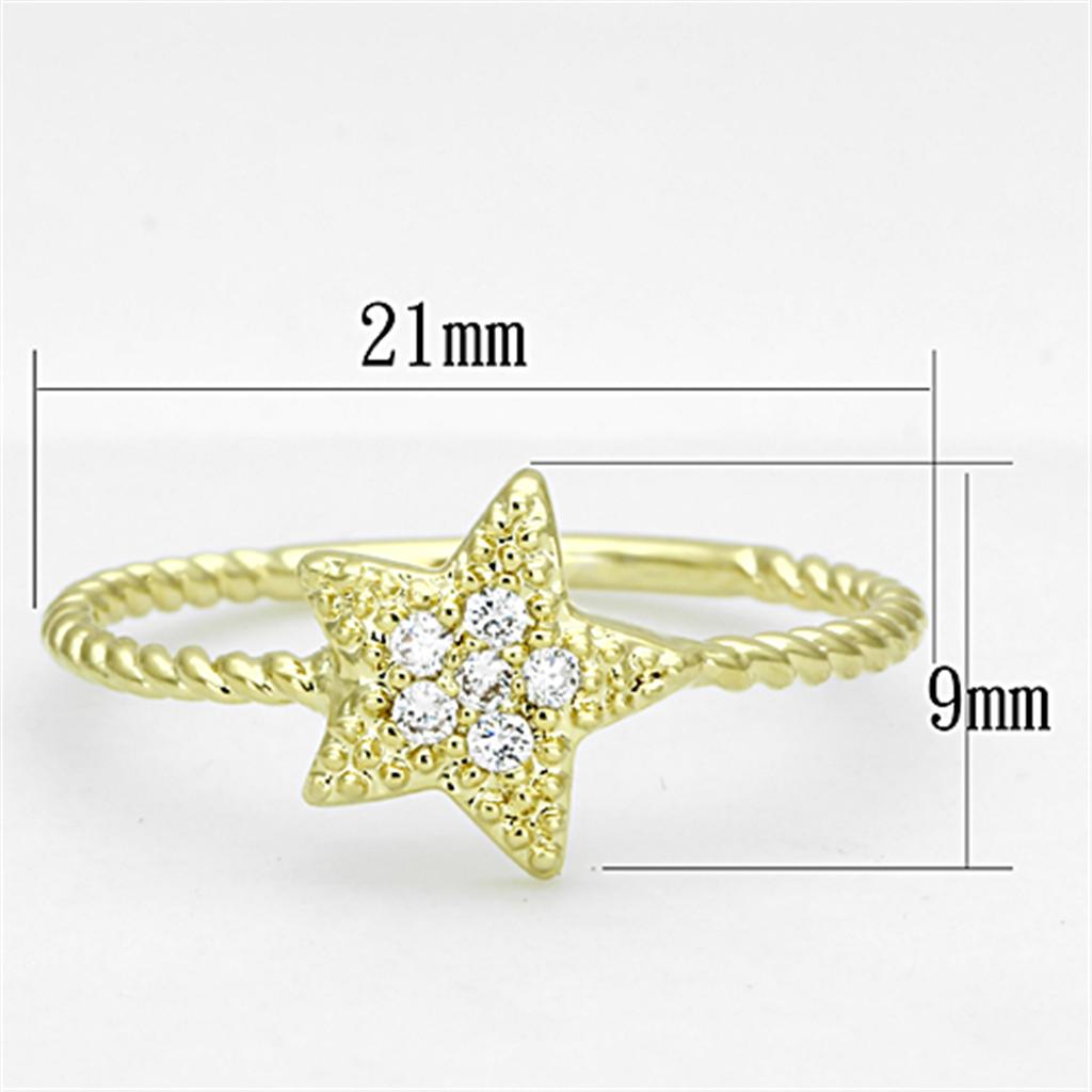 3W500 - Gold Brass Ring with AAA Grade CZ in Clear
