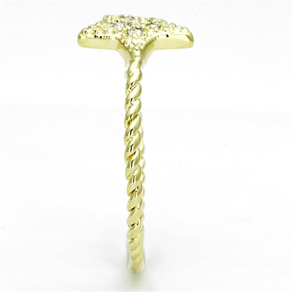 3W500 - Gold Brass Ring with AAA Grade CZ in Clear