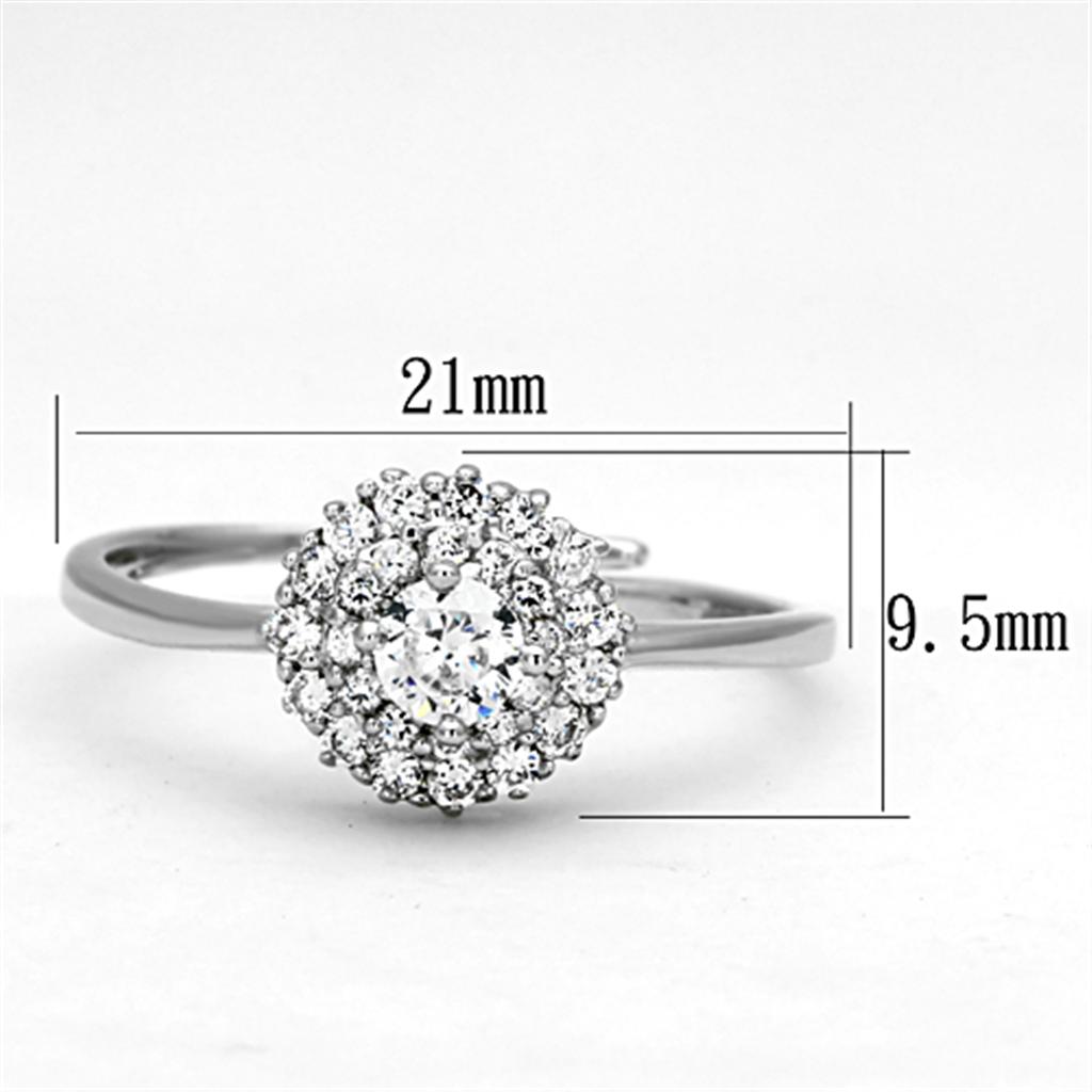 3W501 - Rhodium Brass Ring with AAA Grade CZ in Clear