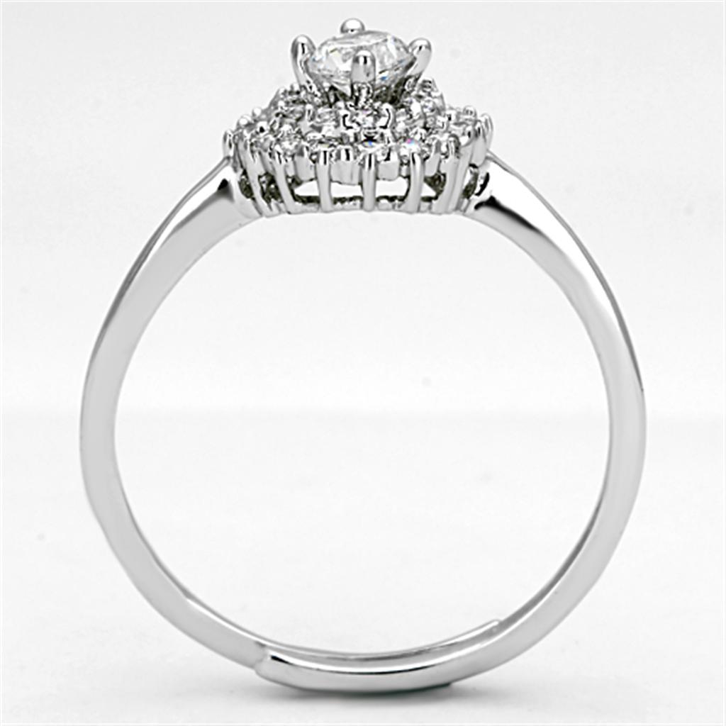 3W501 - Rhodium Brass Ring with AAA Grade CZ in Clear