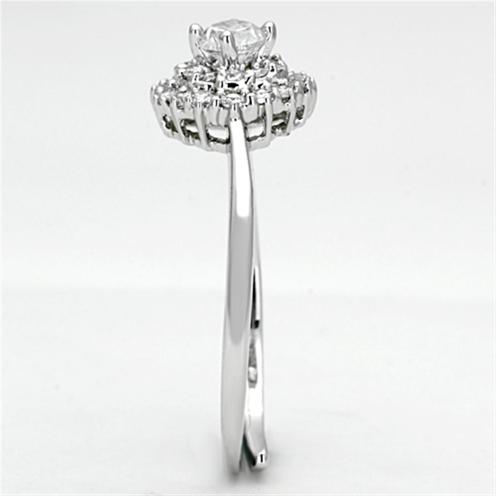 3W501 - Rhodium Brass Ring with AAA Grade CZ in Clear