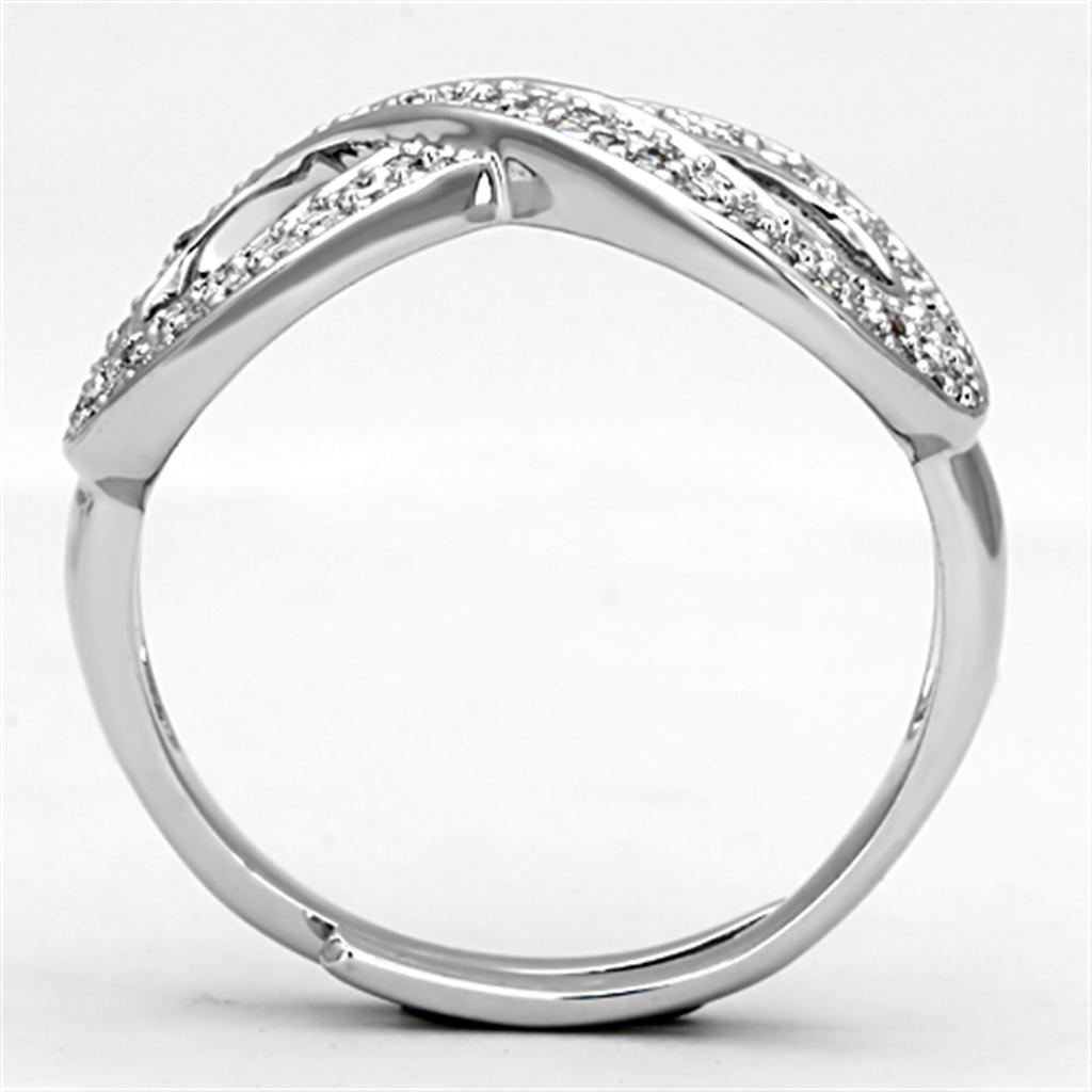 3W503 - Rhodium Brass Ring with AAA Grade CZ in Clear
