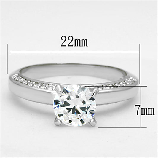 3W504 - Rhodium Brass Ring with AAA Grade CZ in Clear