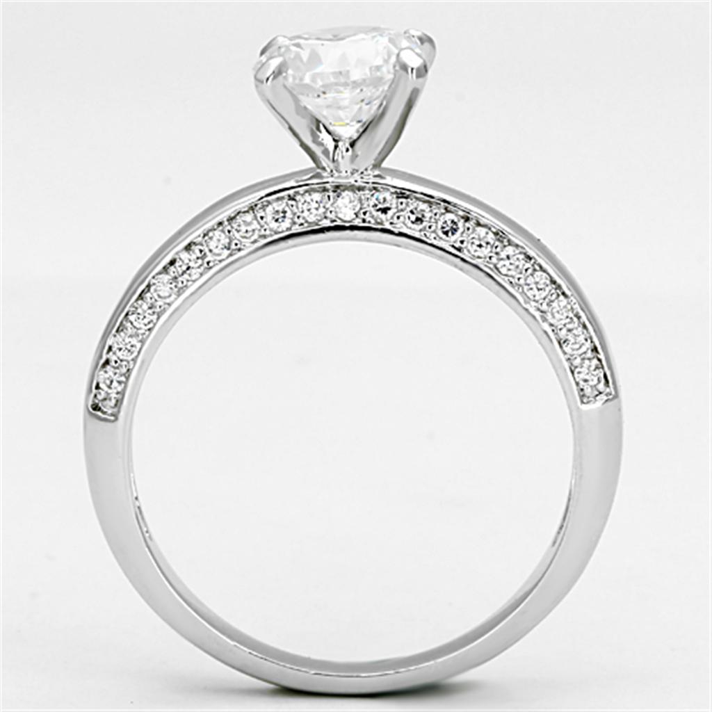 3W504 - Rhodium Brass Ring with AAA Grade CZ in Clear