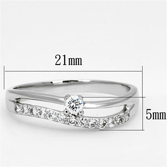 3W505 - Rhodium Brass Ring with AAA Grade CZ in Clear