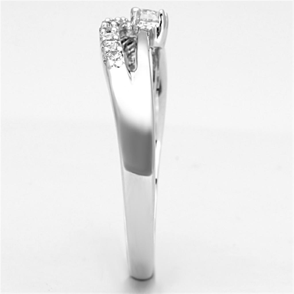 3W505 - Rhodium Brass Ring with AAA Grade CZ in Clear