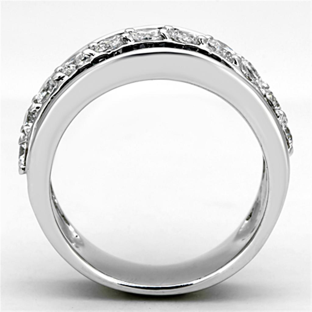 3W513 - Rhodium Brass Ring with AAA Grade CZ in Black Diamond