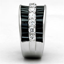 3W513 - Rhodium Brass Ring with AAA Grade CZ  in Black Diamond