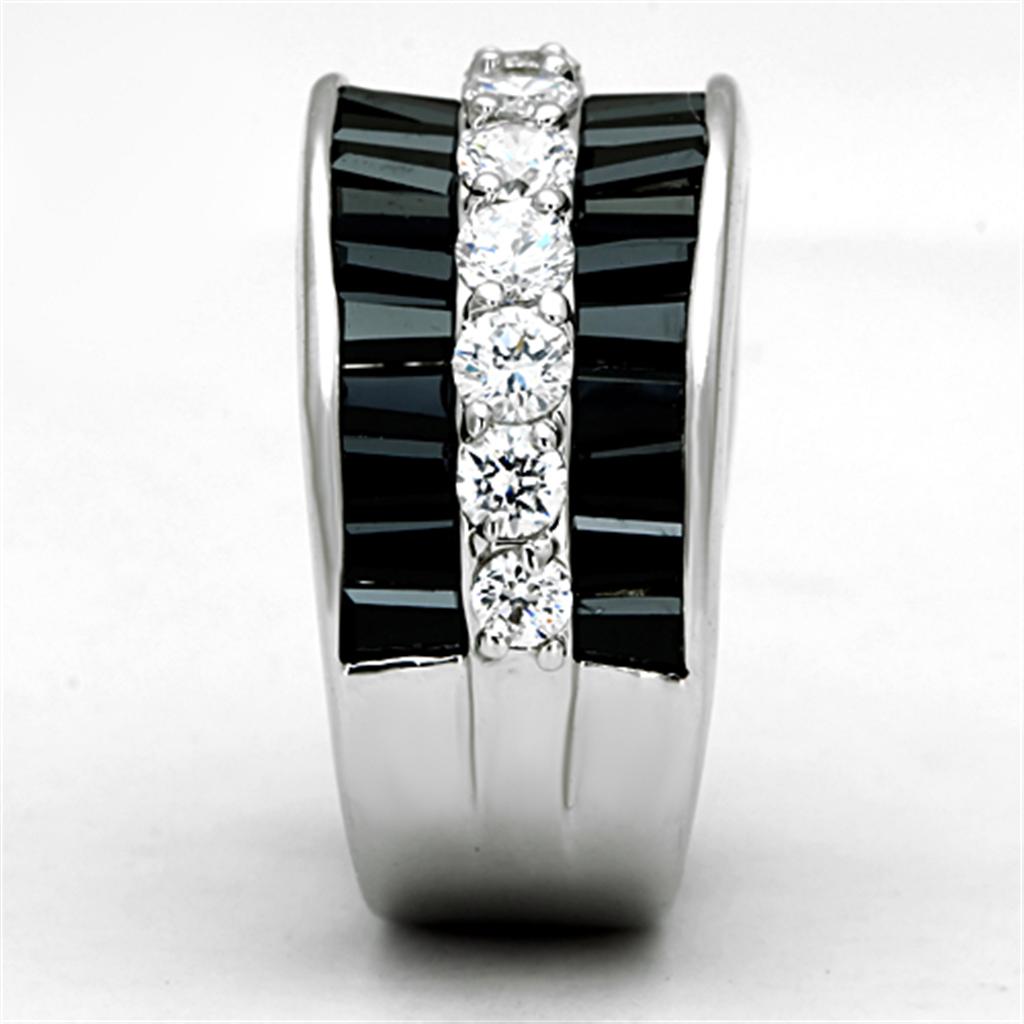 3W513 - Rhodium Brass Ring with AAA Grade CZ in Black Diamond