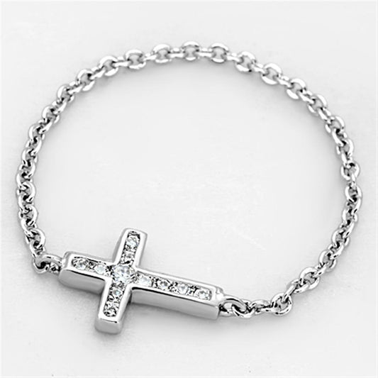 3W519 - Rhodium Brass Ring with AAA Grade CZ in Clear