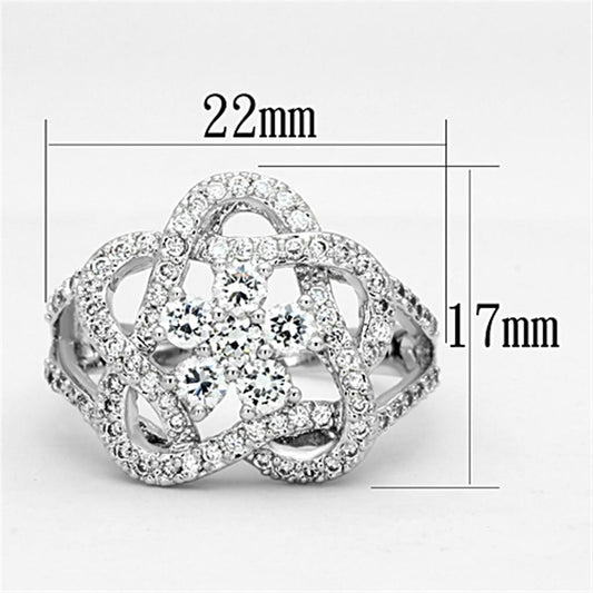 3W523 - Rhodium Brass Ring with AAA Grade CZ in Clear