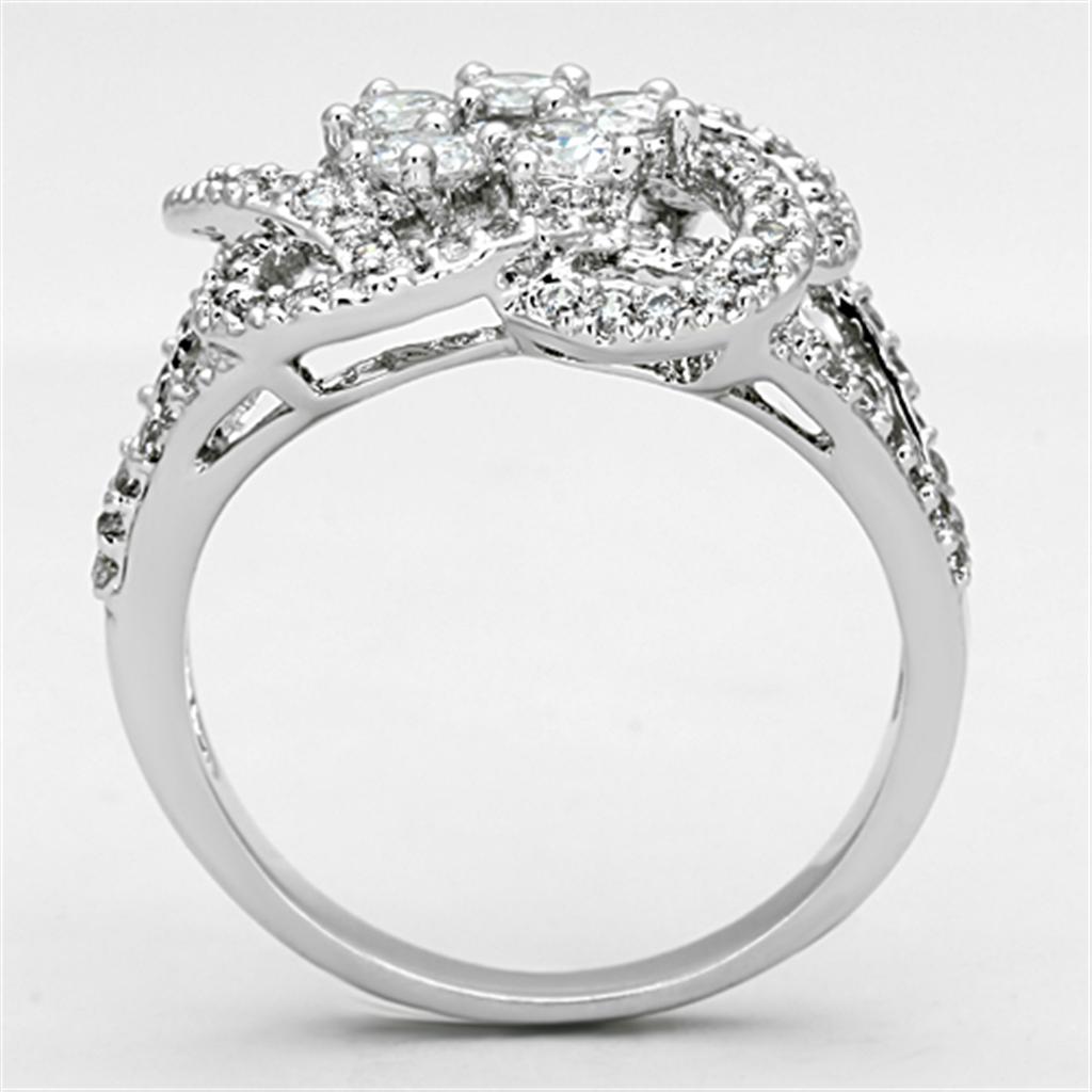 3W523 - Rhodium Brass Ring with AAA Grade CZ in Clear