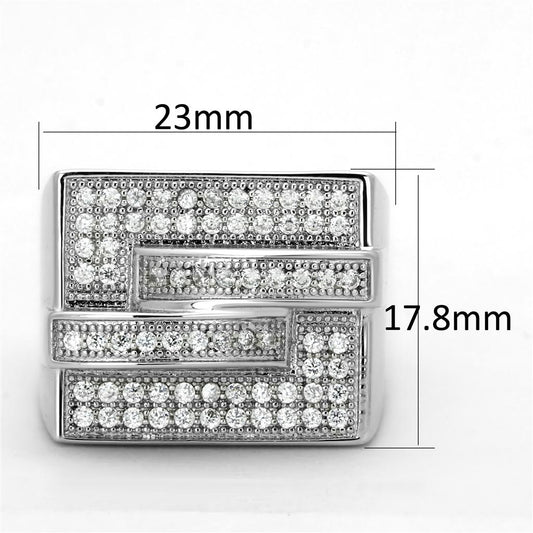 3W562 - Rhodium Brass Ring with AAA Grade CZ in Clear