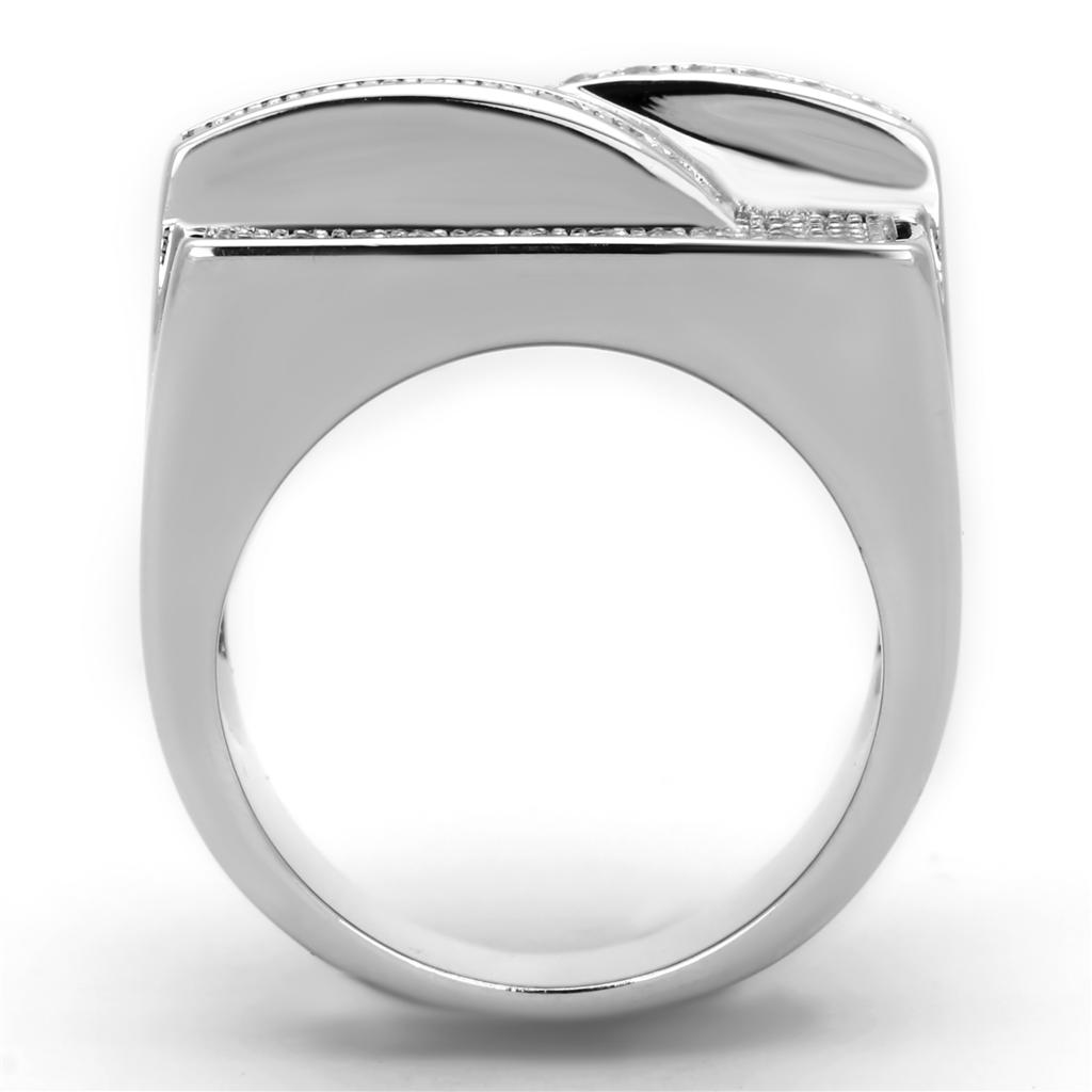 3W562 - Rhodium Brass Ring with AAA Grade CZ in Clear