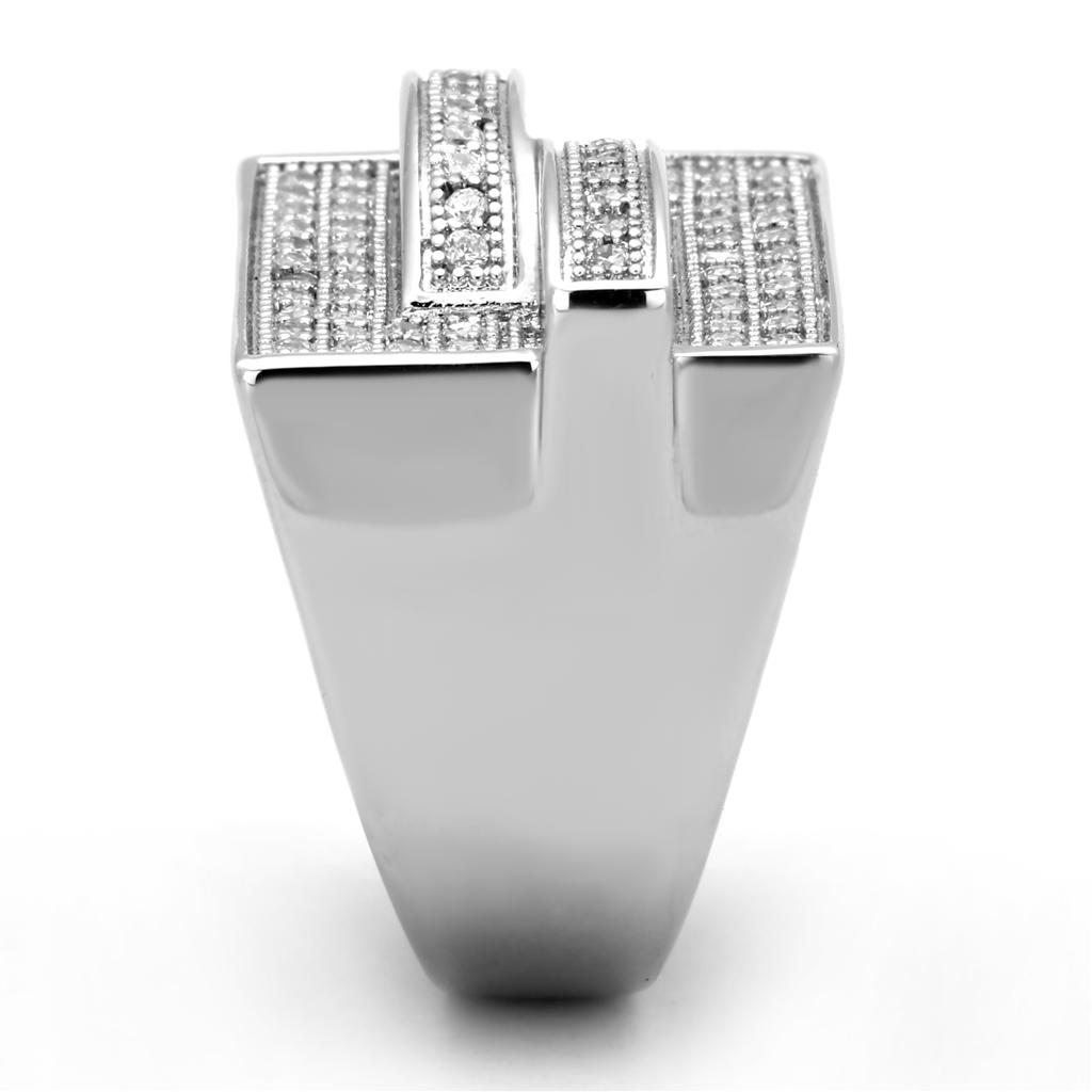 3W562 - Rhodium Brass Ring with AAA Grade CZ in Clear