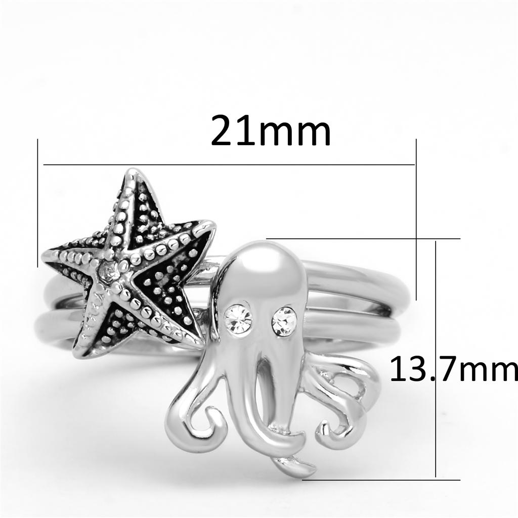 3W564 - Rhodium Brass Ring with Top Grade Crystal in Clear