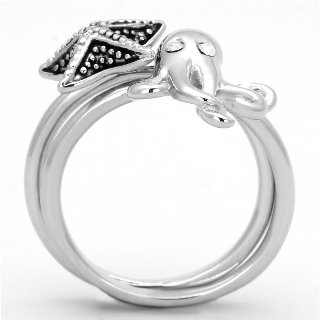 3W564 - Rhodium Brass Ring with Top Grade Crystal in Clear