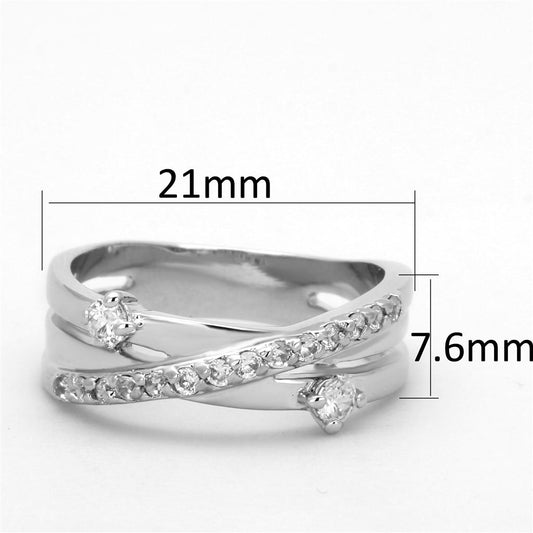 3W565 - Rhodium Brass Ring with AAA Grade CZ in Clear