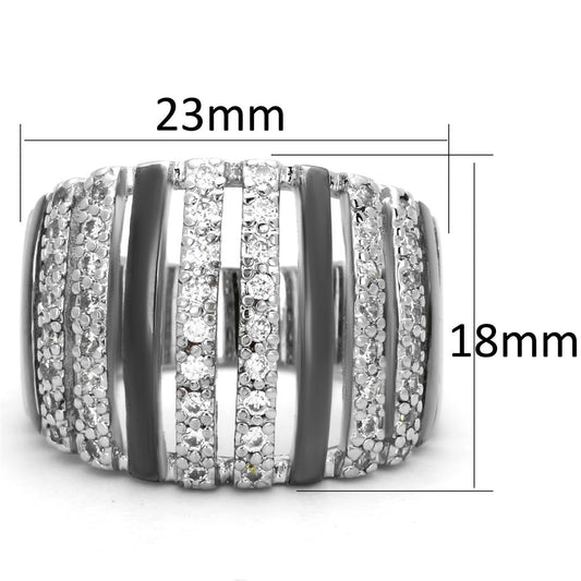 3W567 - Rhodium + Ruthenium Brass Ring with AAA Grade CZ in Clear