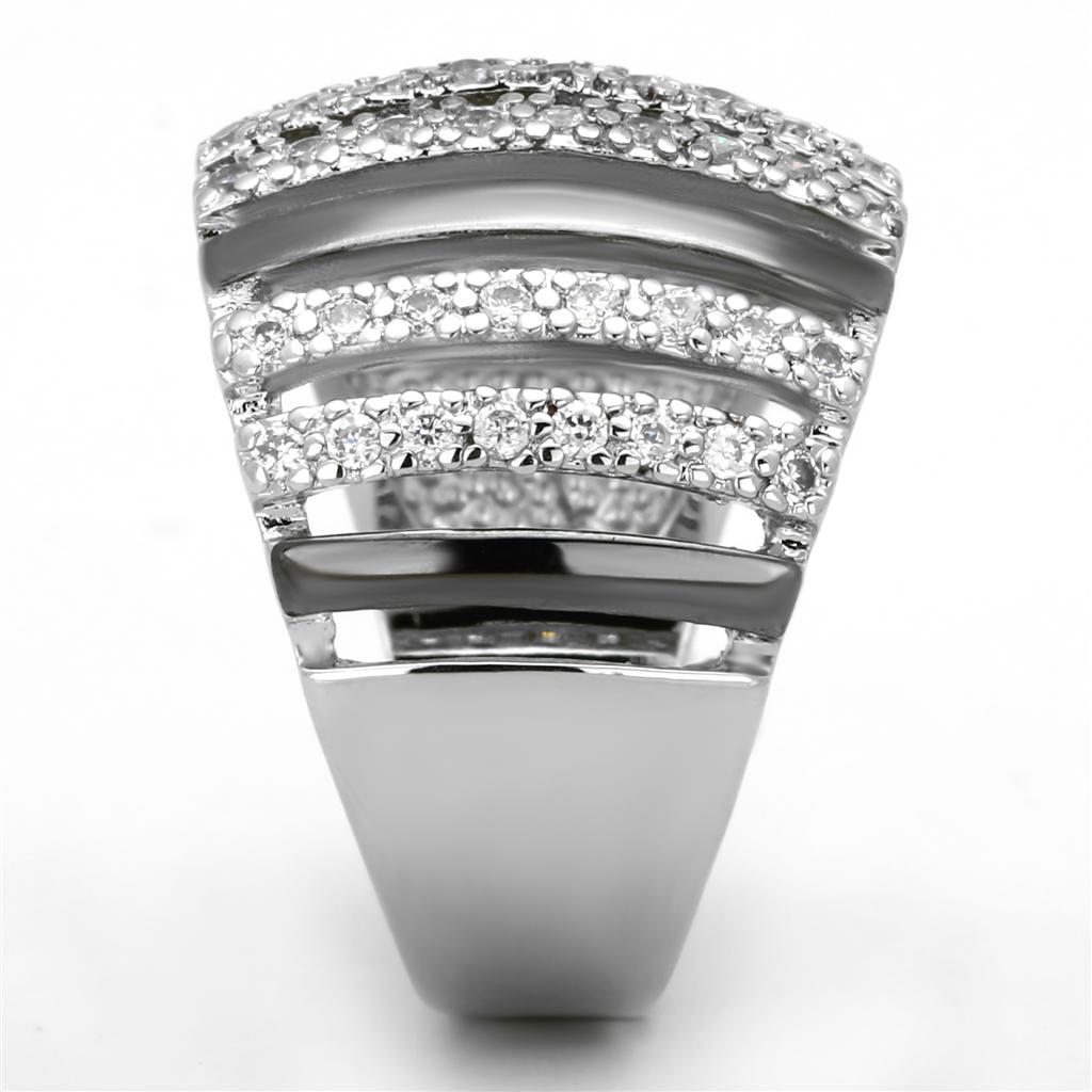 3W567 - Rhodium + Ruthenium Brass Ring with AAA Grade CZ in Clear