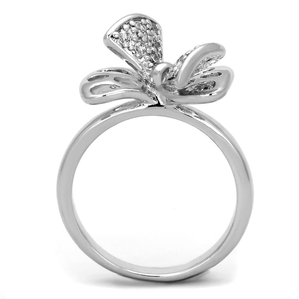 3W570 - Rhodium Brass Ring with AAA Grade CZ in Clear