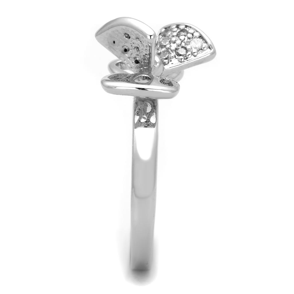 3W570 - Rhodium Brass Ring with AAA Grade CZ in Clear