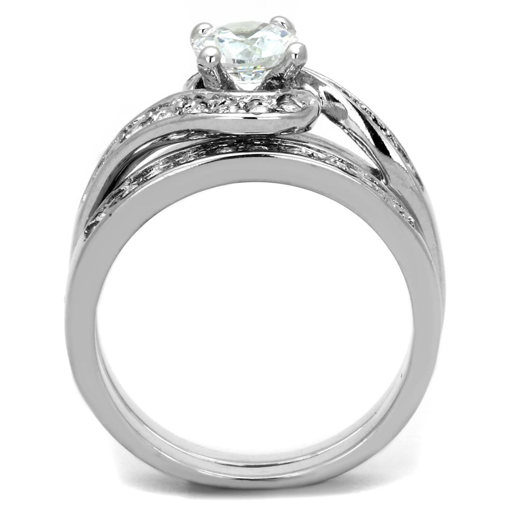 3W575 - Rhodium Brass Ring with AAA Grade CZ in Clear