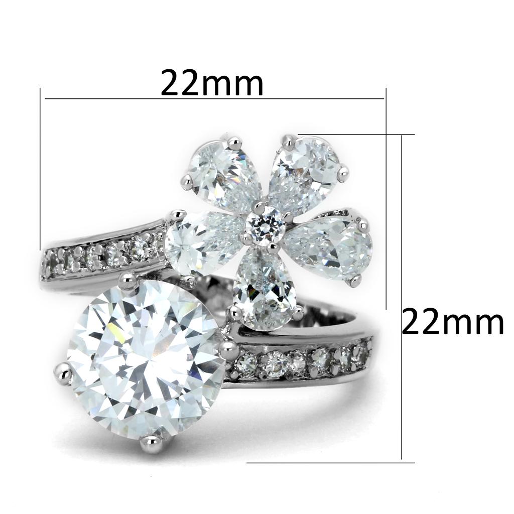 3W576 - Rhodium Brass Ring with AAA Grade CZ in Clear