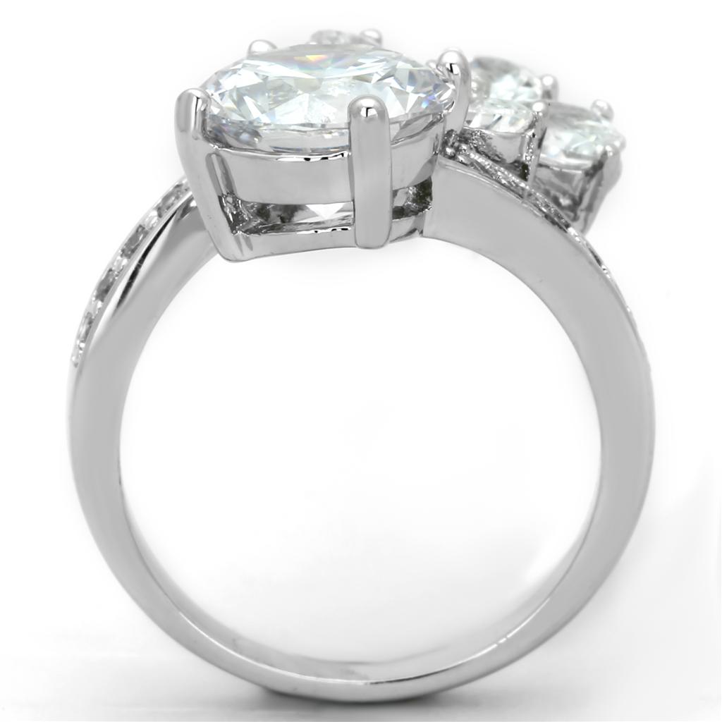 3W576 - Rhodium Brass Ring with AAA Grade CZ in Clear