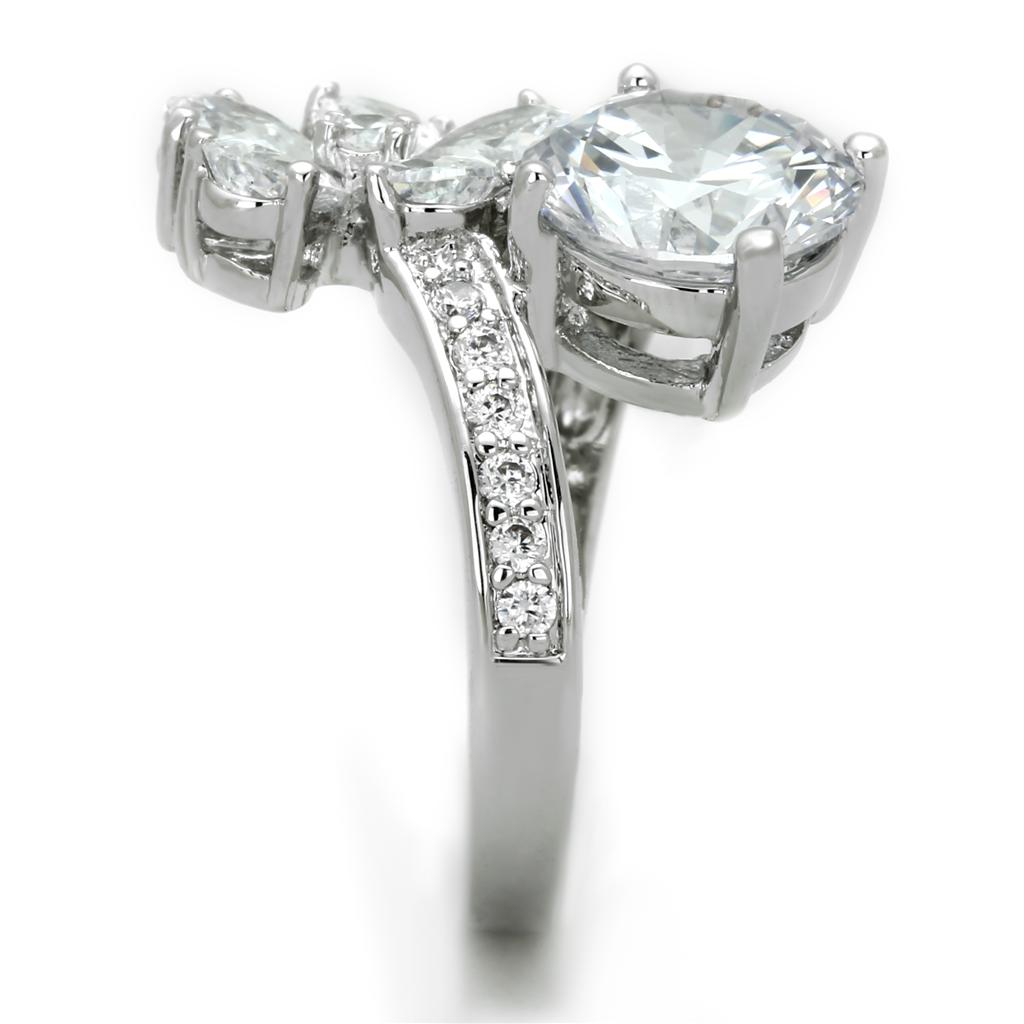 3W576 - Rhodium Brass Ring with AAA Grade CZ in Clear
