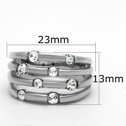 3W581 - Rhodium Brass Ring with Top Grade Crystal in Clear