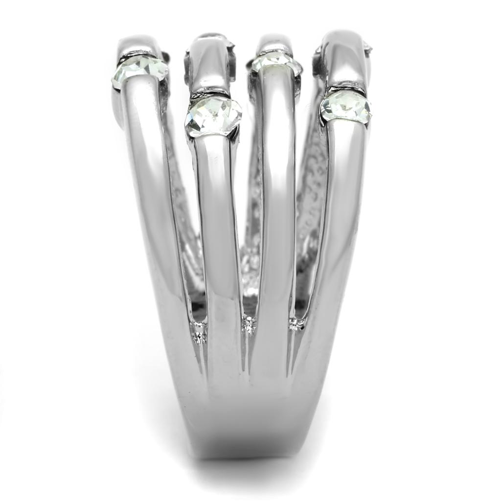 3W581 - Rhodium Brass Ring with Top Grade Crystal in Clear
