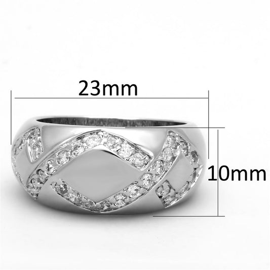 3W582 - Rhodium Brass Ring with AAA Grade CZ in Clear