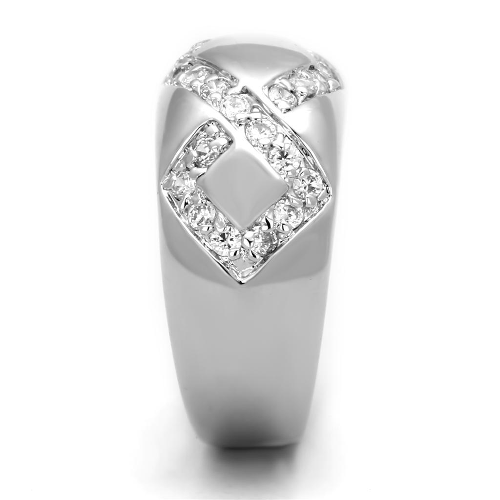 3W582 - Rhodium Brass Ring with AAA Grade CZ in Clear