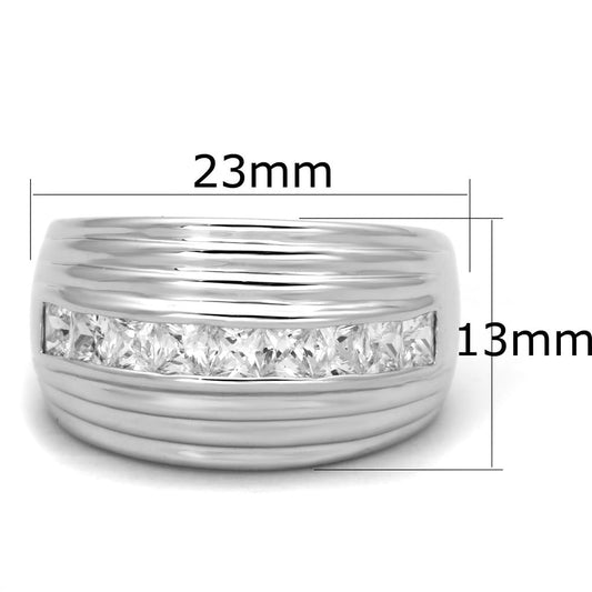 3W588 - Rhodium Brass Ring with AAA Grade CZ in Clear